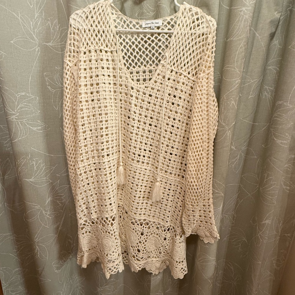 Jacqui E Ivory Crochet Knit Top